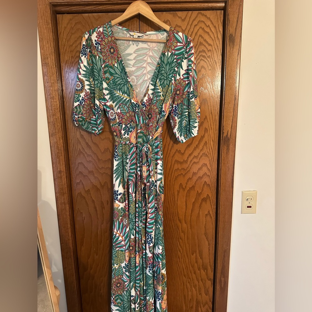 Boden Green and Orange Floral Maxi Dress